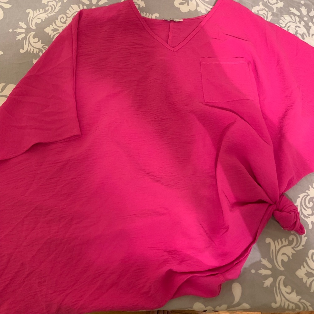 Hot pink “boyfriend” style pocket tee